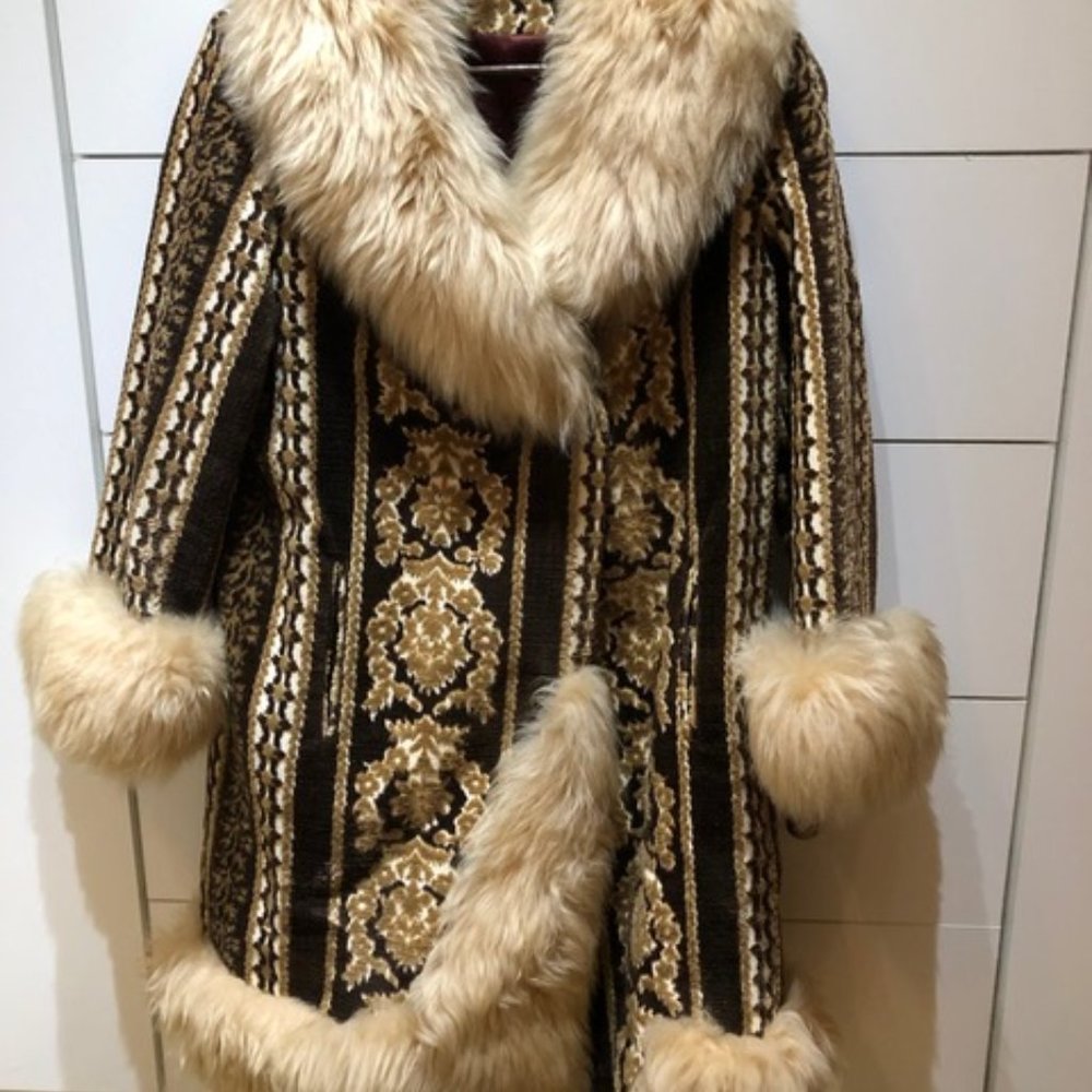 70's Lamb Fur Tapestry Coat Penny Lane Style